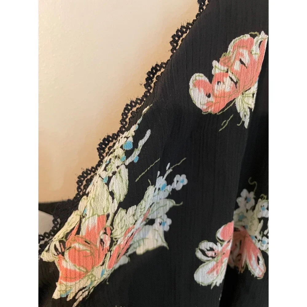 Torrid NWT Deadstock Vintage Y2k Black Floral Chiffon Ruffle Babydoll Top